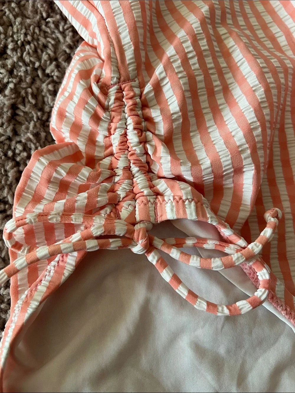J. Crew Pink and White Seersucker Striped One-Piece Swimsuit Size 10